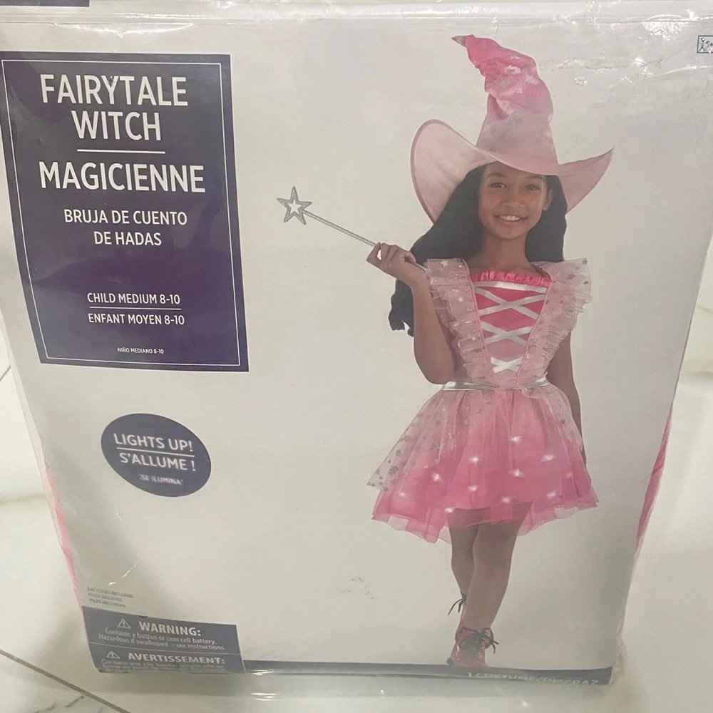 Girls Fairytale Witch Pink Wicked Fancy Dress Up Halloween Costume size 8/10